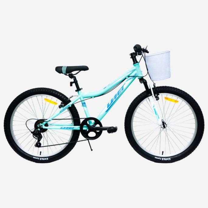 Bicicleta UMIT Diana 24 pulgadas turquesa para niña con cesta delantera y cambio Shimano 7v