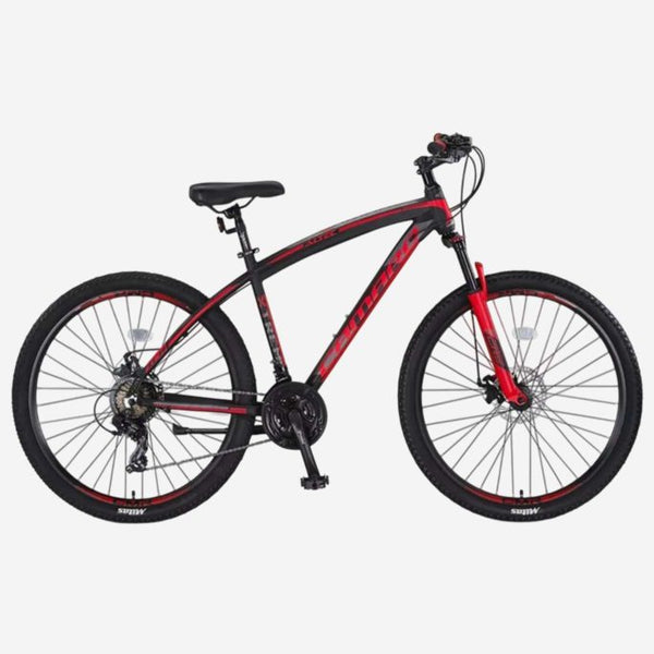Bicicleta de montaña UMIT Camaro 29 pulgadas negra y roja de aluminio con frenos de disco hidráulicos