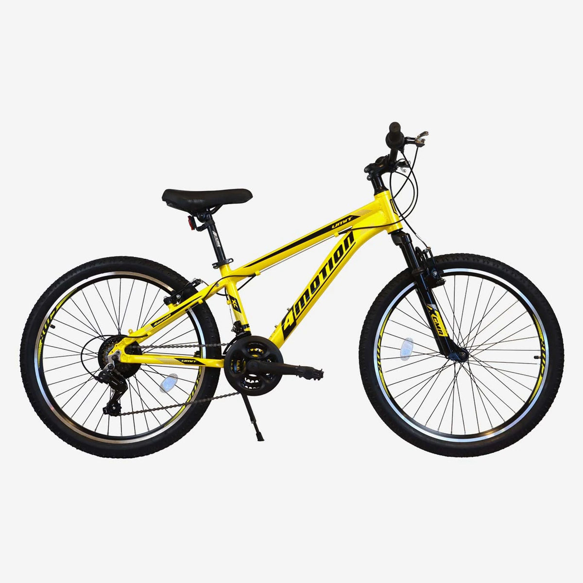 Bicicleta de montaña UMIT 4Motion 24 pulgadas de aluminio amarilla con cambio Shimano 21 velocidades