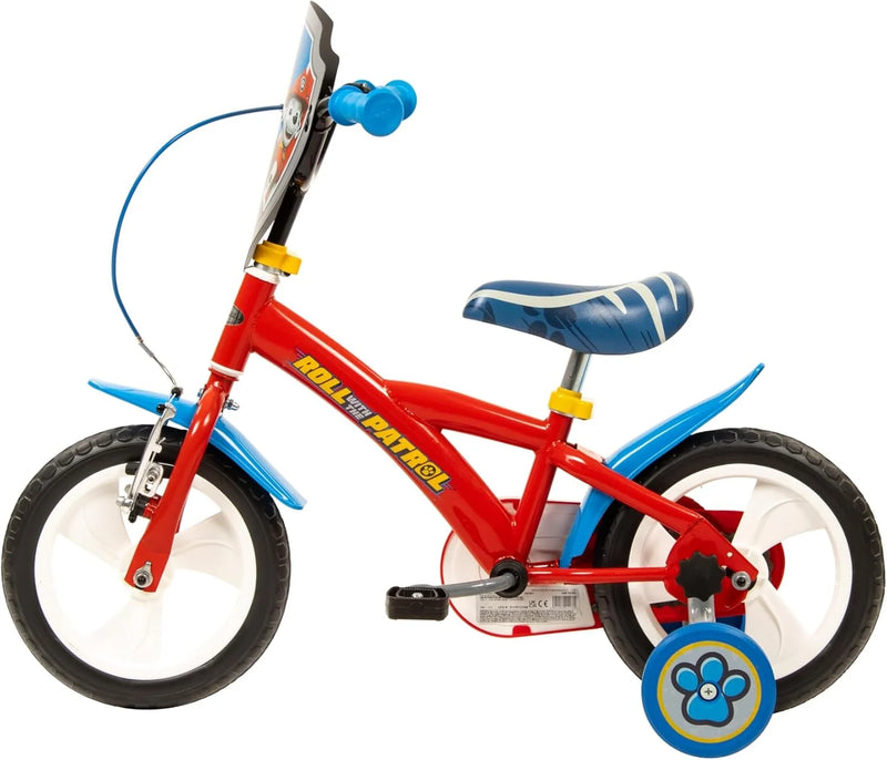 Bicicleta Toimsa 12'' Paw Patrol (1278) de perfil, con guardabarros y ruedines de seguridad