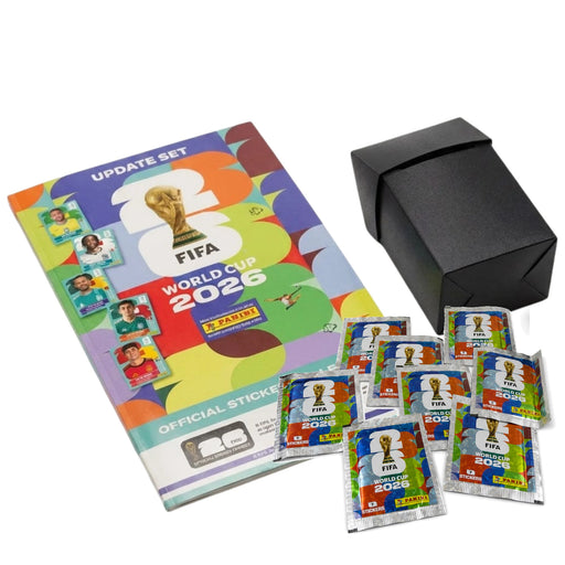 Pack Update Set Panini FIFA World Cup 2026 con 8 sobres y Deck Box negra