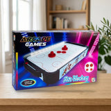 Valuvic Juego de mesa LED Air Hockey (R05-1516-S) sobre una mesa de madera