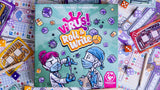 Portada de Virus! Roll & Write sobre hojas de juego, cartas y dados de colores