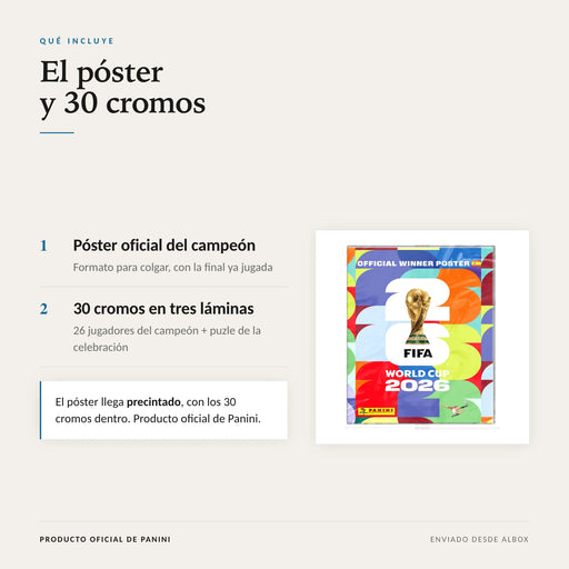 Qué incluye: póster oficial del campeón y 30 cromos en tres láminas