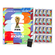 Pack con el póster oficial del campeón, 16 sobres Panini World Cup 2026 y deck box