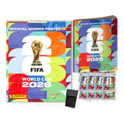 Pack con álbum oficial, póster del campeón, 16 sobres Panini World Cup 2026 y deck box