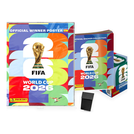 Pack con álbum oficial, póster del campeón, caja de 50 sobres Panini y deck box