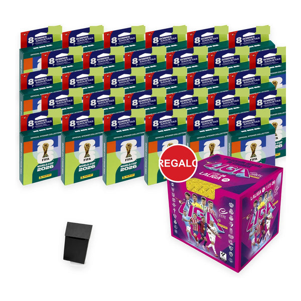 Pack de 30 ecoblísters Panini World Cup 2026, deck box y caja de 50 sobres Liga Este 2025/26 de regalo