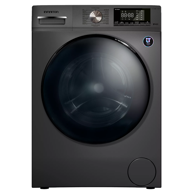 Lavadora Infiniton WM-S94ADX de 9 kg, carga frontal, 1400 rpm, clase A, Vapor Care, acabado Dark Inox