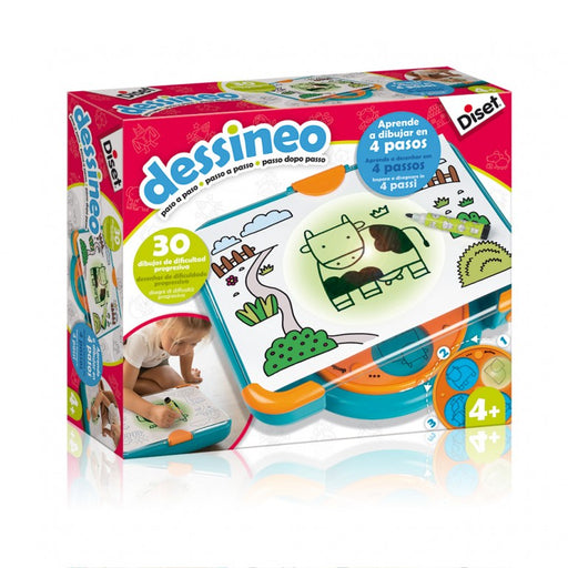 Dessineo Diset - Mesa de dibujo paso a paso con disco giratorio y 30 plantillas para niños 4+ años
