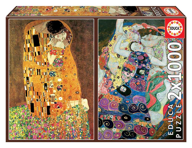 Educa Borrás Puzzle 2x1000 EL BESO + LA VIRGEN, GUSTAV KLIMT (18488) - Híper Ocio