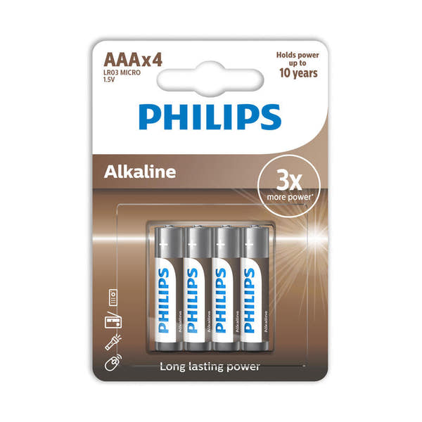 Philips Pila AAA Alkaline LR03 (LR03A4B/10) - Híper Ocio