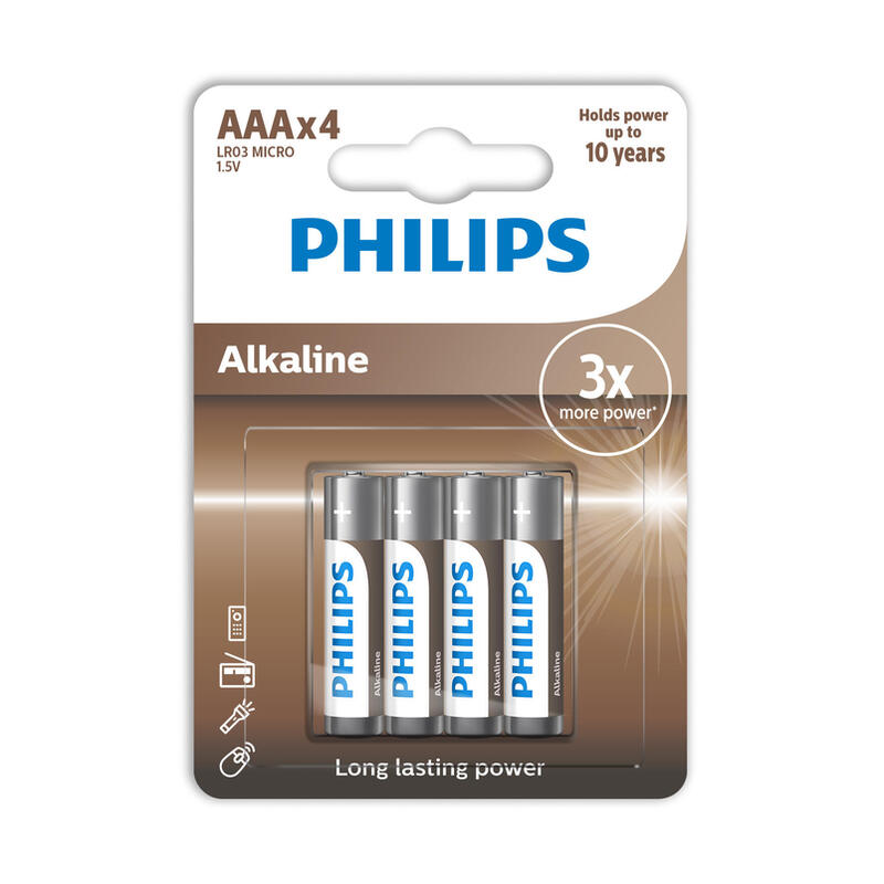 Philips Pila AAA Alkaline LR03 (LR03A4B/10) - Híper Ocio