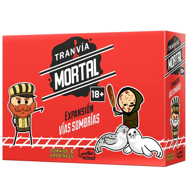 Caja de la expansión Vías Sombrías para Tranvía Mortal de Asmodee, referencia LDGTBT02ES, con nuevas cartas de destino y mecánicas de juego
