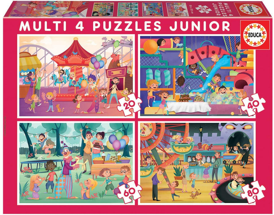 Educa Borrás - Puzzle multi Parque Atracciones y Fiesta Infantil de 20,40,60 y 80 piezas (18601)