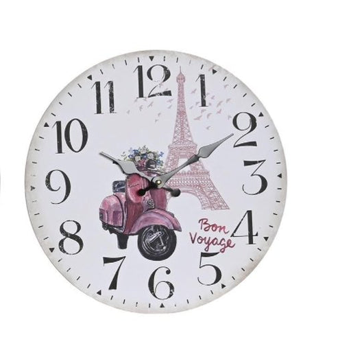 Item Reloj Pared MDF 34x4x34 Moto parisina con la torre Eiffel (RE-203746EI)
