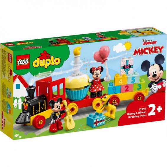 Imagen frontal del tren de cumpleaños LEGO Duplo 10941 con Mickey y Minnie