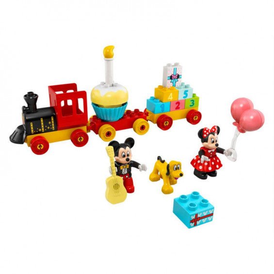 Detalle de las figuras DUPLO de Mickey, Minnie y Pluto con globos