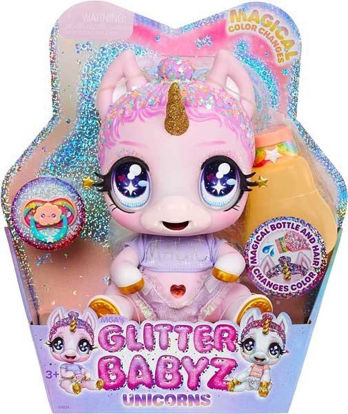 MGA Glitter Babyz Unicorn Doll Pink Rainbow Jewels Daydreamer (581550)