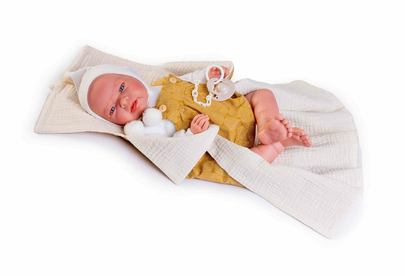 Muñecas Antonio Juan - Recien Nacido Leo Mostaza con toquilla cambiador (33345)