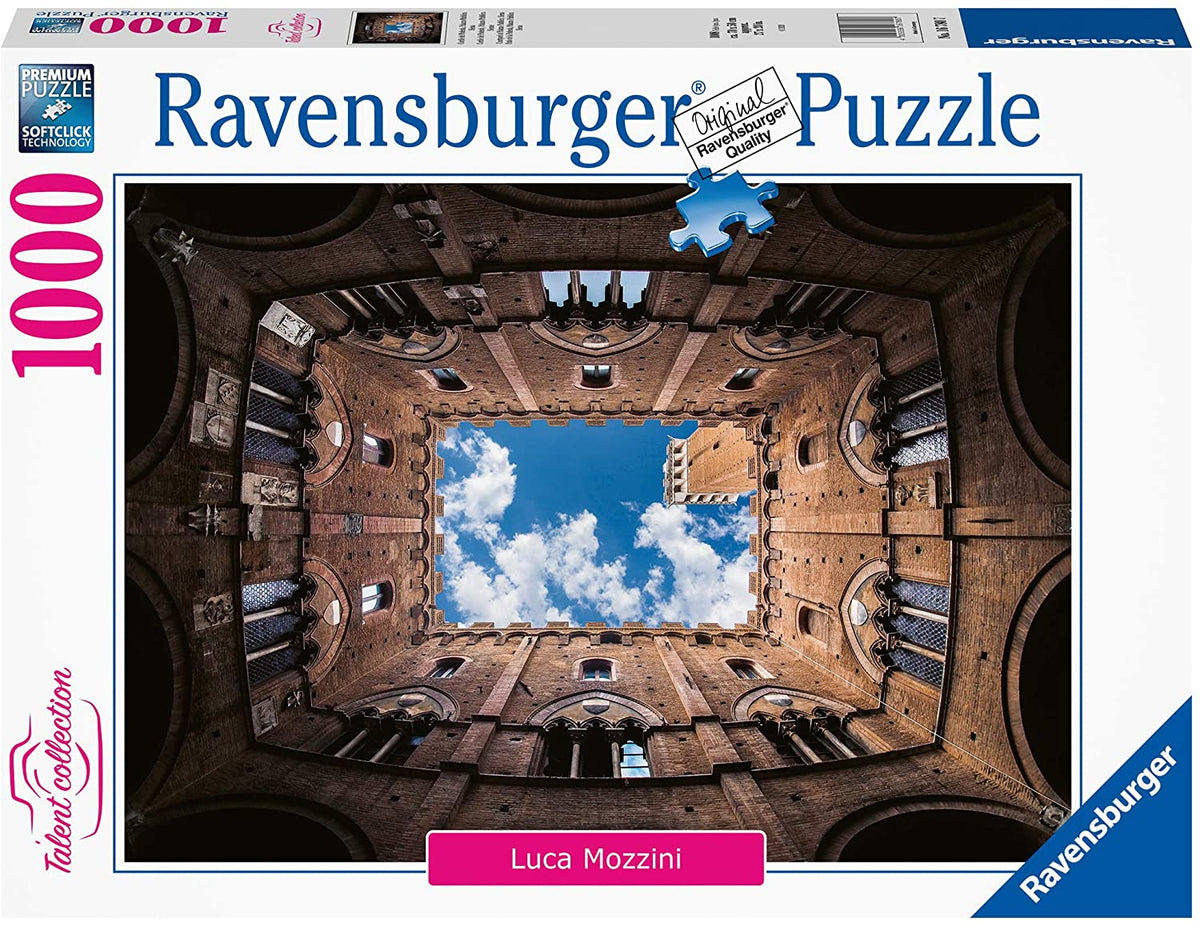 Puzzle Ravensburger 1000 piezas Cortile del Podestà patio medieval italiano arquitectura histórica