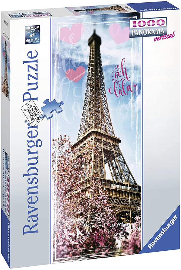 Puzzle Ravensburger 1000 piezas La Torre Eiffel de París con cielo azul y jardines