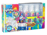 Boîte du kit Qolor Chalkpaint de Toy Planet avec 4 flacons spray colorés et pochoirs de monstres