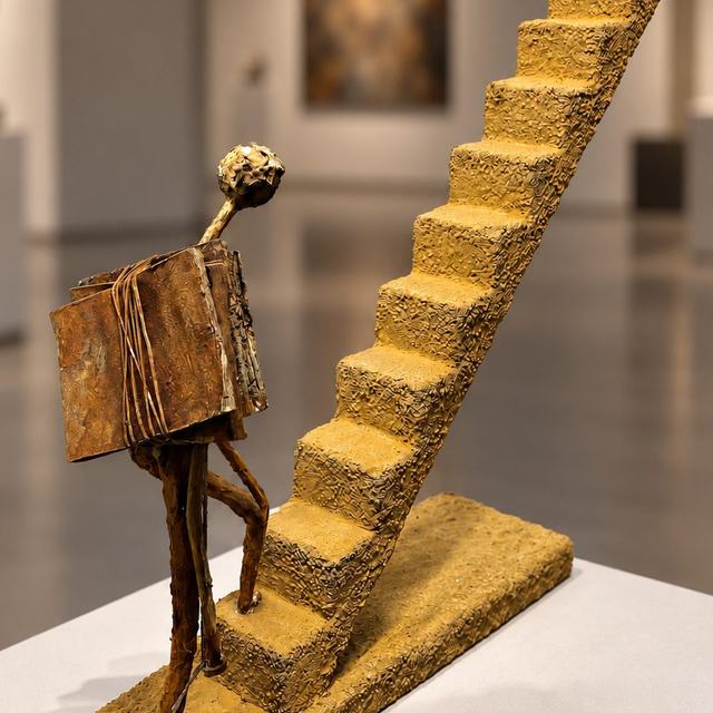 Subiendo libros, obra de Antonio Martínez Ruiz (Óxido)