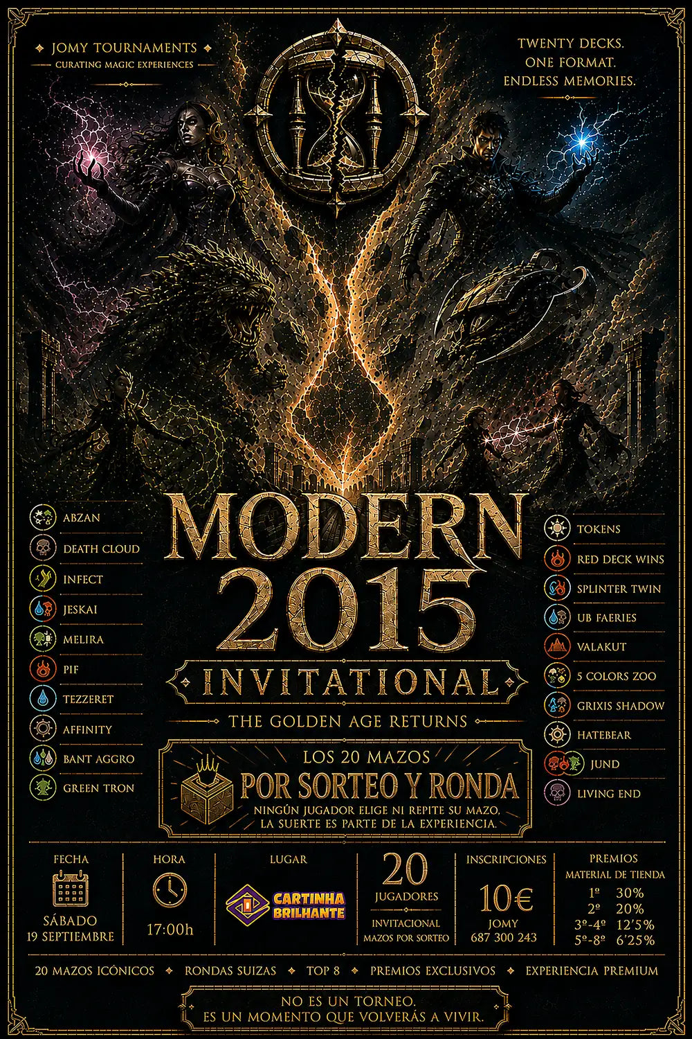 Cartel del Modern 2015 Invitational con la lista de los veinte mazos